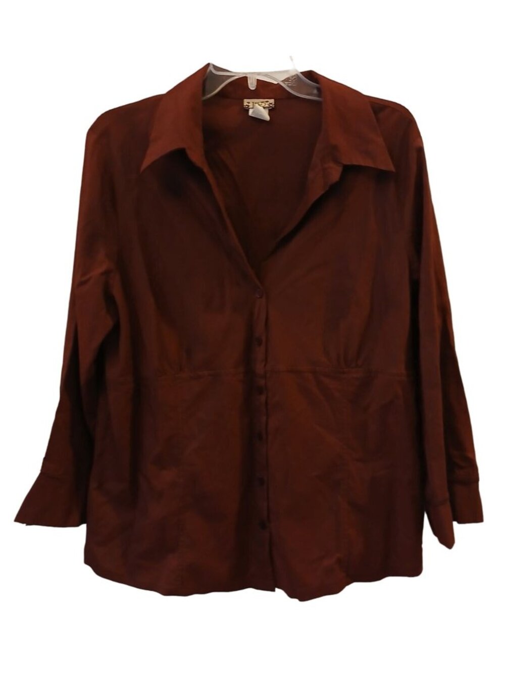 153 Womens 3XL Maroon Pin Stiped Button Shirt 3/4 Sleeve Career Office #I-5